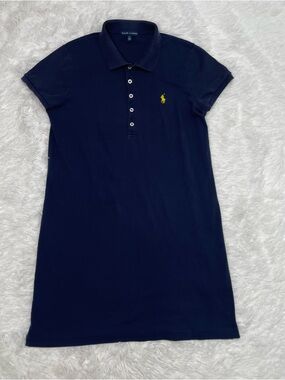Vintage Y2K Ralph Lauren Women's Polo Shirt Dress Size L Large Navy Blue Pony